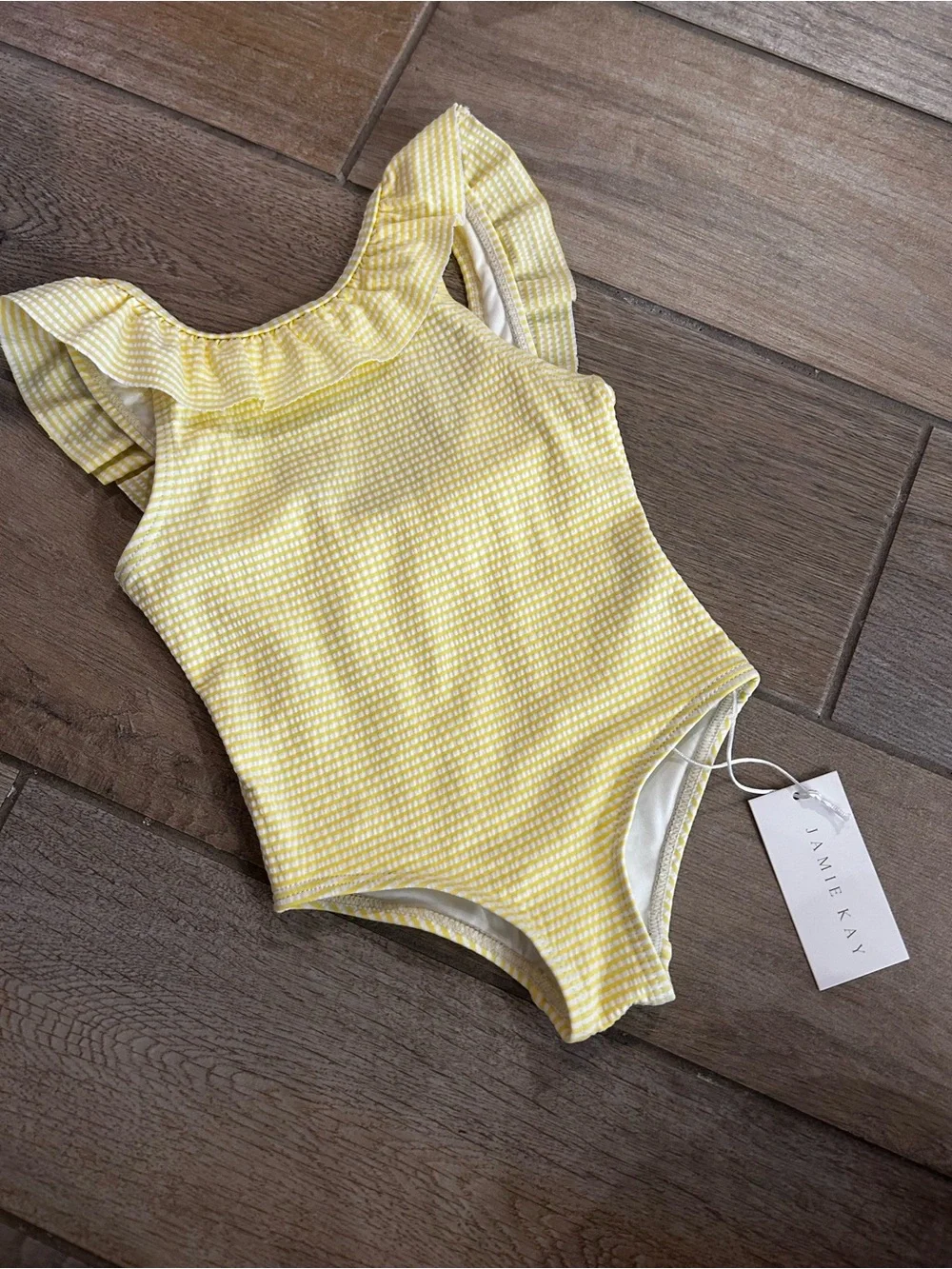 Jamie Kay Yellow Gingham Ruffle-Trim One-Piece Swimsuit